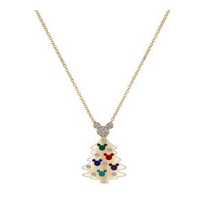 🆕Crystal Mickey Mouse Christmas Tree Necklace Goldtone